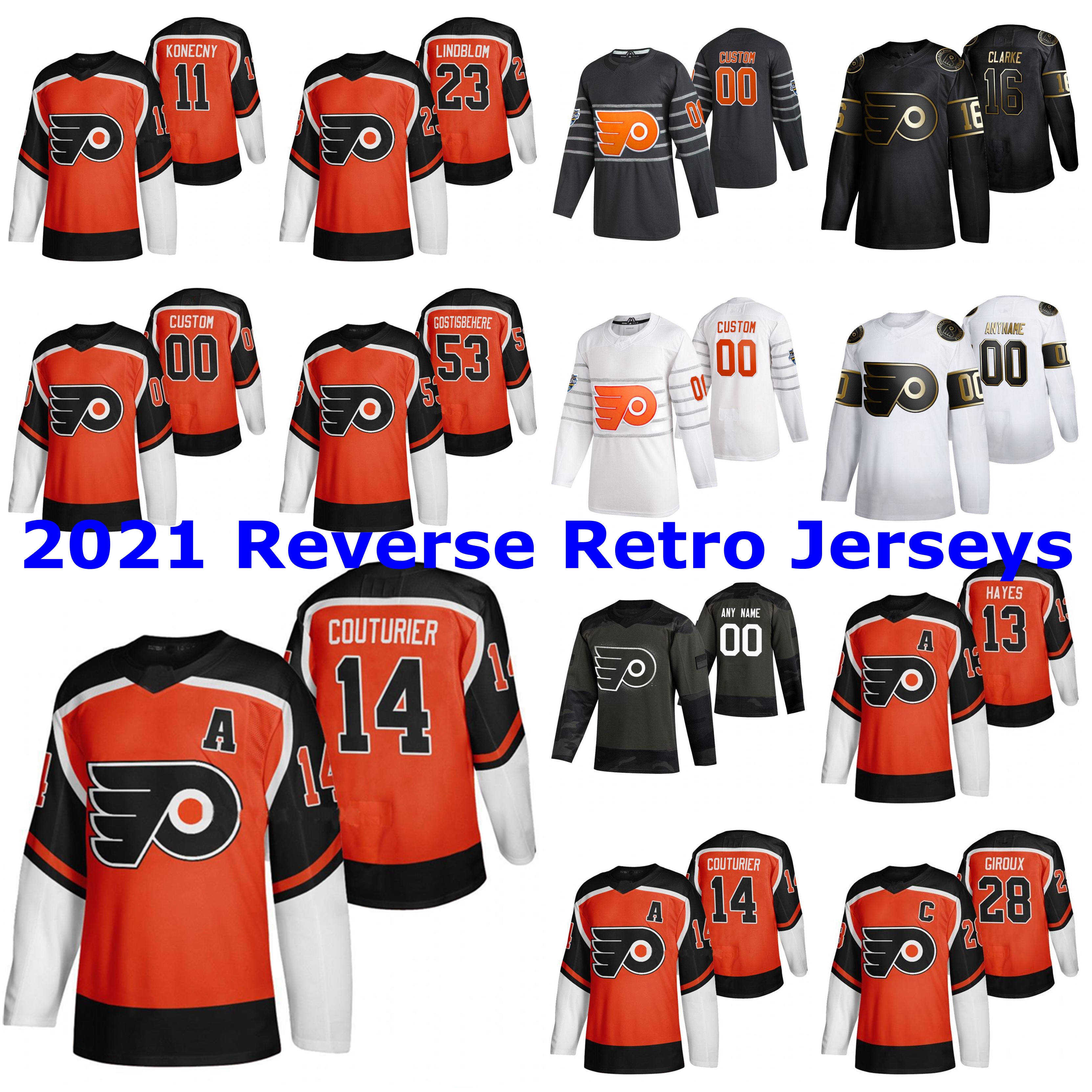 

2021 Reverse Retro Philadelphia Flyers Jerseys Scott Laughton Jersey Oskar Lindblom Tyler Pitlick Michael Raffl Chris Stewart Custom Stitch, Mens black 2020 all-star game