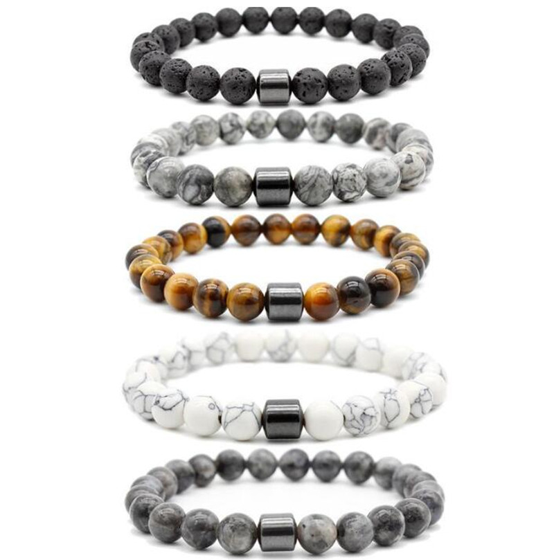 

8mm Natural Stone Lava Stone Turquoise Tiger Eye Beads hematite Bracelet Diy Glamour Jewelry Bracelet For Women Men Bangle Bracelet
