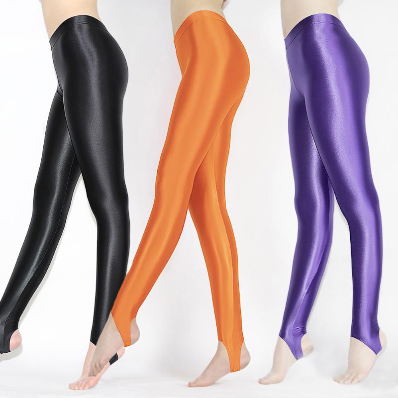 

my 2020 Glossy Stirrup Stockings Women Shiny Pantyhose Sexy Dance Pants Shimmery Sports Yoga Pants Glitter Female Tights, Orange