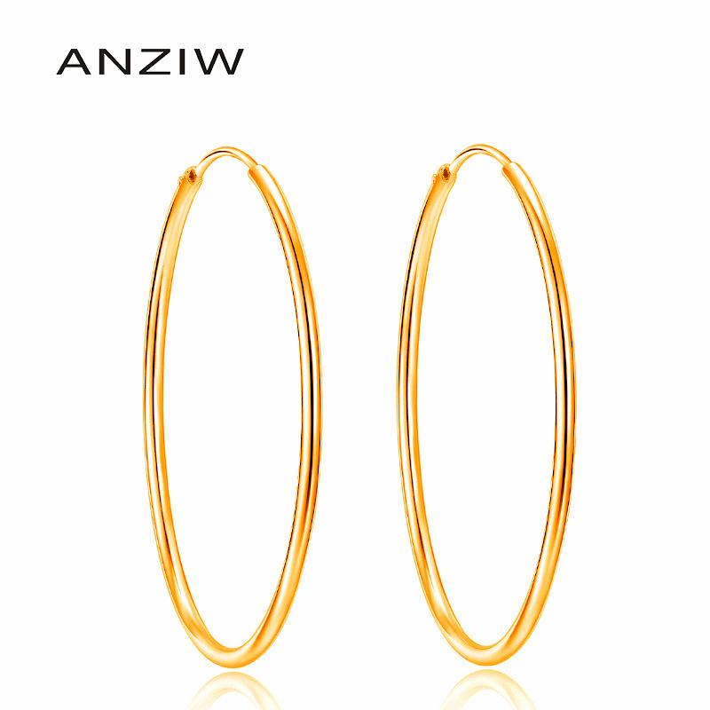 

ANZIW Big Hoop Earrings for Women Round Circle Earrings Brincos Jewelry Party Rock Gift 925 Silver Girls Jewelry Gifts