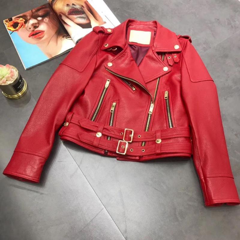 

Maylofuer Women Sheepskin Genuine Leather Jackets Autumn Slim Motorcycle Biker Jacket Ladies Real Leather Coats Chaqueta Mujer, Beige