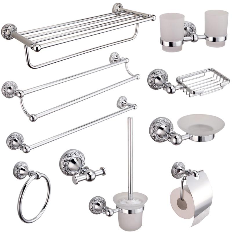 

AUSWIND towel holder 40/50/60cm mirror plated surface finishing bathroom hardware sets modern carved silver bathroom towel ring