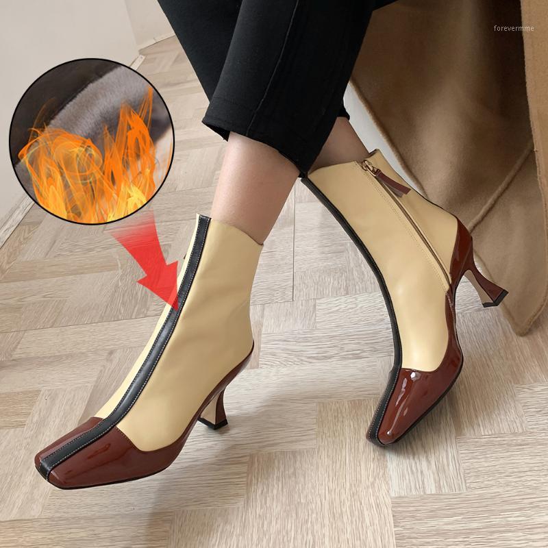 

Plus Size 34-43 Genuine Leather Shoes Women Ankle Boots Autumn Thick High Heel Female Boots Zip Winter Leather Shoes Boot Black1, Brown