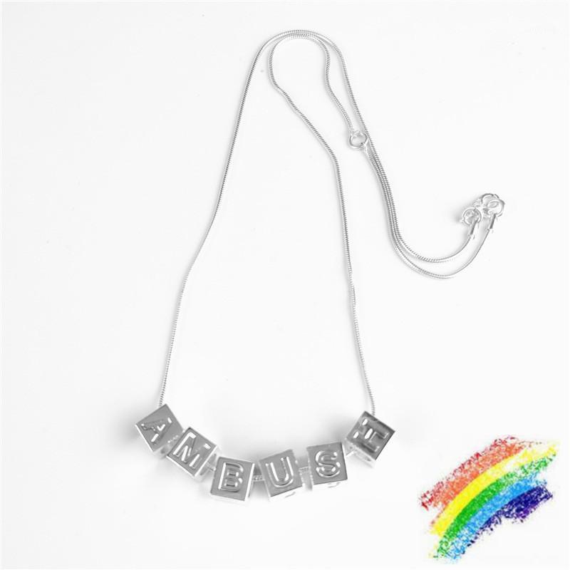 

Pendant Necklaces AMBUSH Square 925 Sterling Silver NECKLACE Women Men Chains Unisex Print Jewelry1