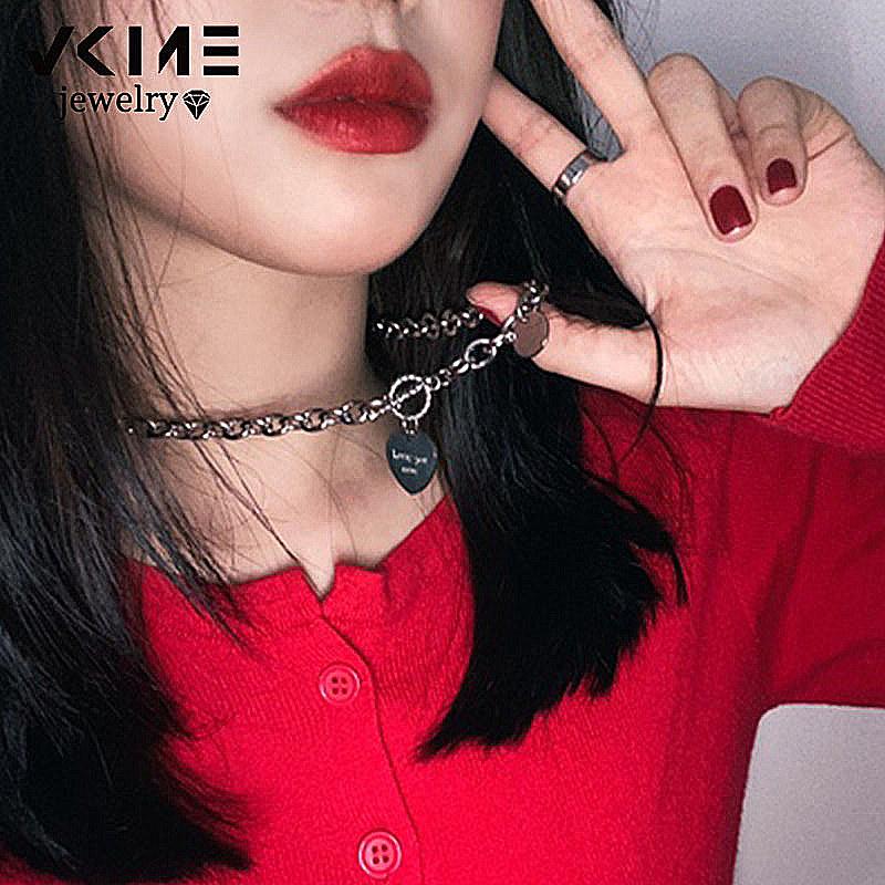 

VKME Punk Metal Thick Chain Heart Pendant Necklace For Women Chokers Necklaces Fashion Jewelry Party Gift