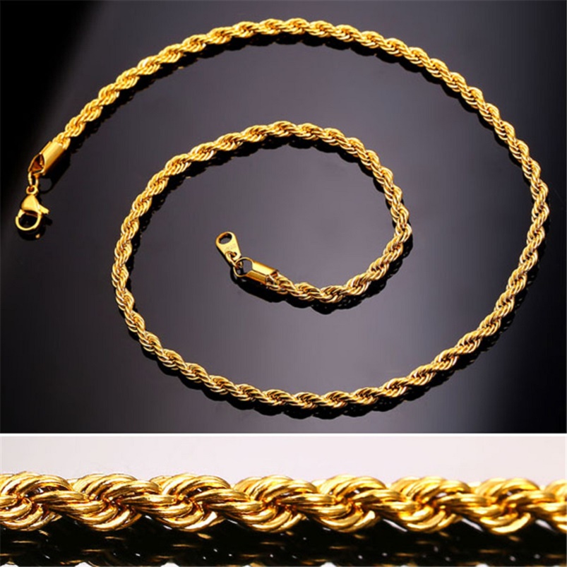 

Gold Chains Fashion Stainless Steel Hip Hop Jewelry Rope Chain Mens Necklace