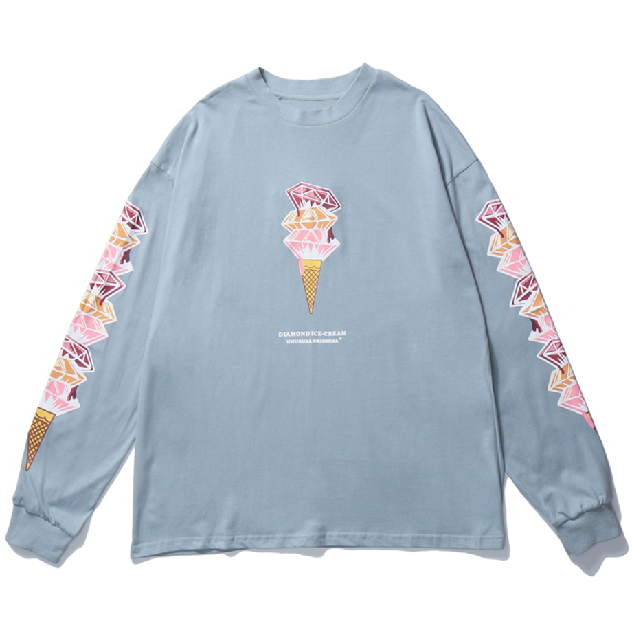 

2021 New Autumn Ice Cream Print t Shirt Pullovers Men Hip Hop Loose Tshirts Long Sleeve Harajuku T-shirt Casual Tees Shirts Black Zwr5