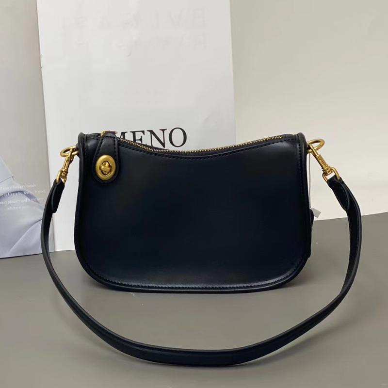 

small real leather Baguette bag shoulder bags cow leather crossbody bags with 2 Shoulder strap, Black
