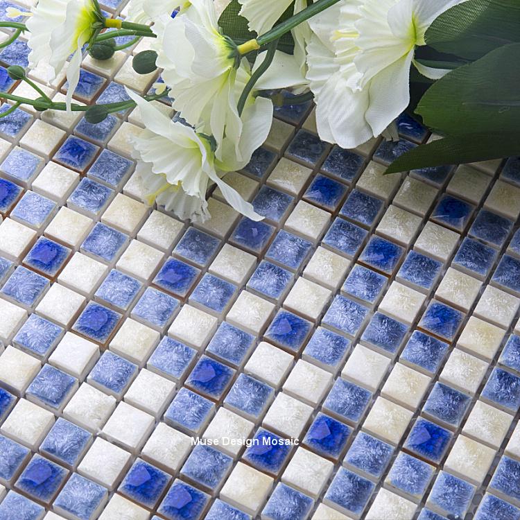 

Simple Mediterranean Blue White Glazed Ceramic Mosaic tile for Kitchen backsplash bathroom showroom counter balcony floor tile, Md-c151