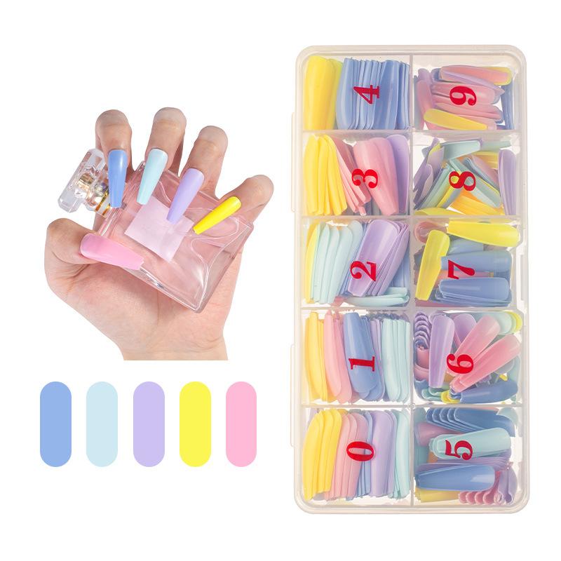 

500pcs Candy Colors Long Ballerina Fake Nails Natural Coffin Press on False Nail Art Tips ABS Full Cover Nail Decor Manicure, 41