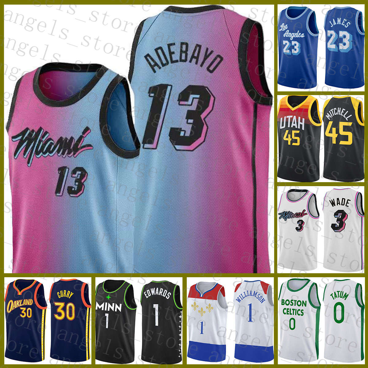 

Bam Adebayo Miamis basketball Jersey Heats Anthony Edwards Devin Booker Jamal Murray 2020 2021 New Donovan Mitchell, Black;red