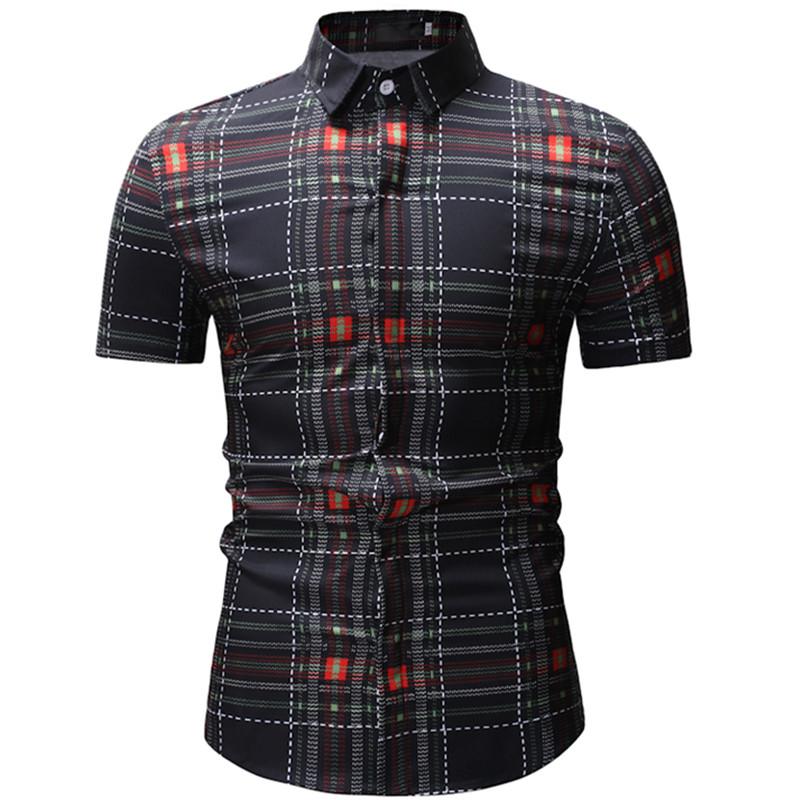 

2020 Summer Fashion New Men's Casual Boutique Short Sleeve Plaid Shirt / Men's Slim Lapel Business Shirt, Ys17 black