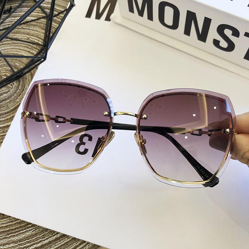 

Sunglasses Fashion Luxury Metal Rimless Color Women Brand Designer Big Gradient Sun Glasses Ladies Driving Shades UV400