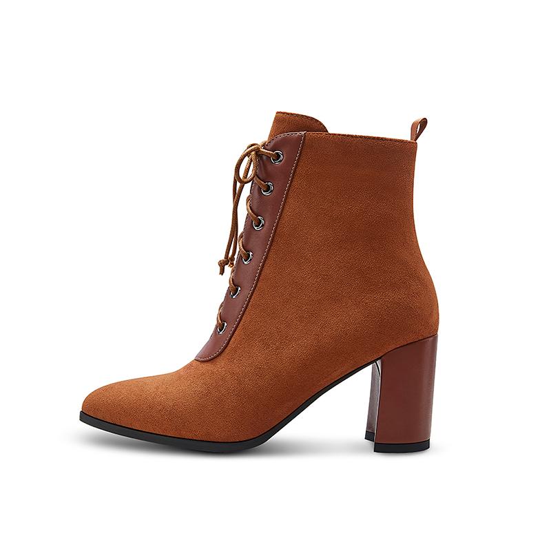 

Dearonly Chuanky Heel Pointed Toe Lace-Up Women Boots, Black