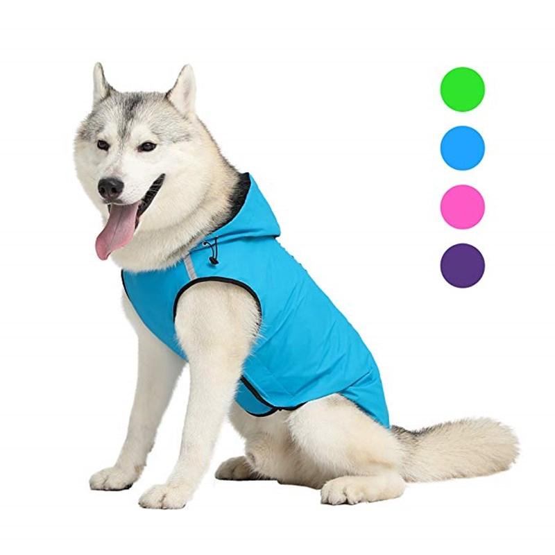 

Dog Raincoat Reflective Hooded Jacket Puppy Clothing Waterproof Breathable Raincoat for Big Dog Pet Vest Ropa Para Perros, Blue