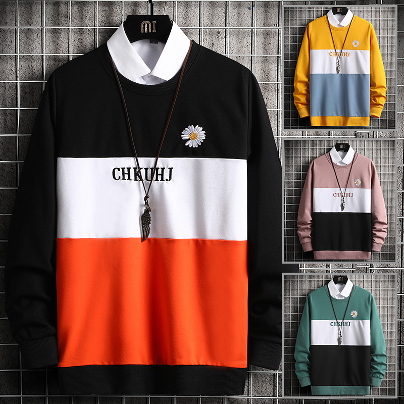 

2020 New Men's Hoodies Fashion Hoodie Men Embroidery Flowers Splicing Long sleeve Sweatshirts Men Casual Hip Hop Hoodies Male, Black