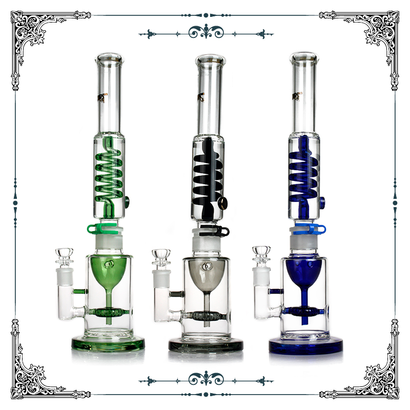 

Phoenix Straight Bong with Glycerin Freezable Coil Tube bongs smoking pipe glass big beaker glass water pipe Recycler 18 inch