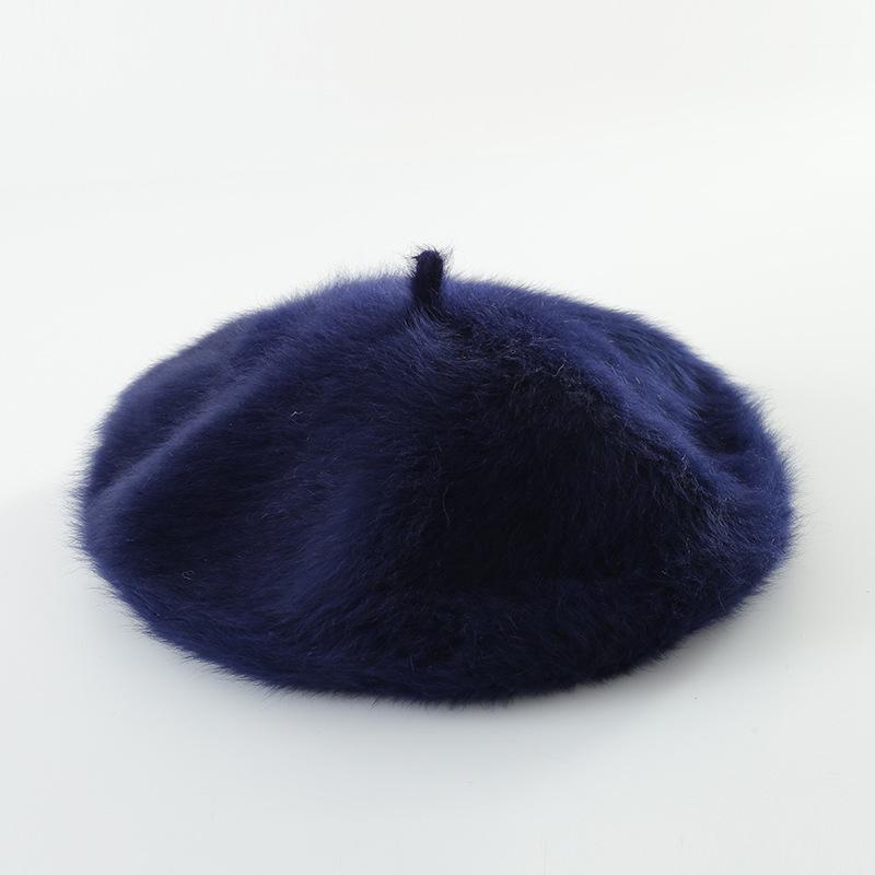 

2020Fall/winter new fur berets painter hat ladies warm thick fur hat wool beret craisy women black beret1