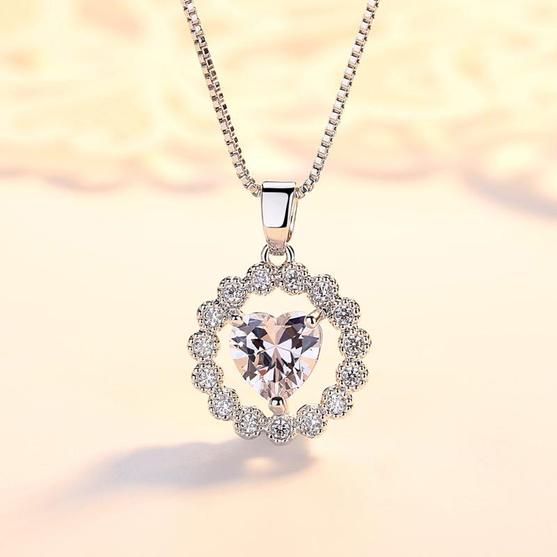 

Best selling Explosion Lady Simple Heart Shape Joker Pendant Necklace Party Wedding Round Zircon Necklace Jewelry Accessories