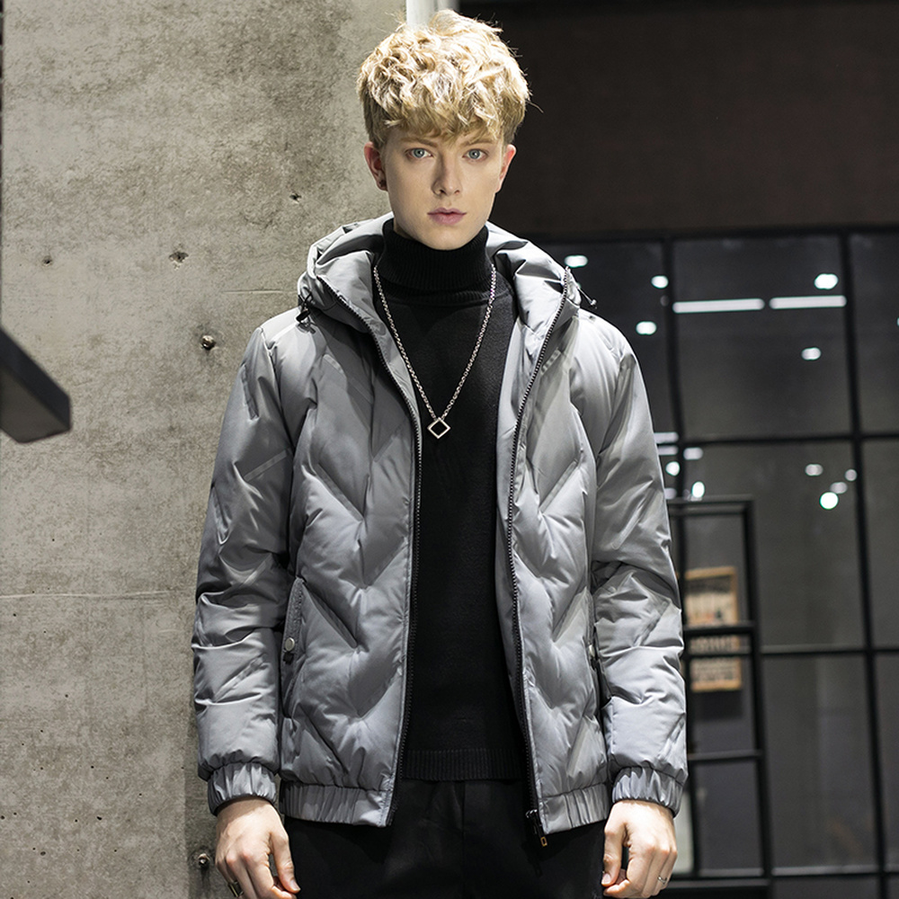 

Trend New Hooded Simple Fashion 80 Fleece Jacket Men's Warm Down Jacket Men Hooded Collar Coat Men US Size, Black