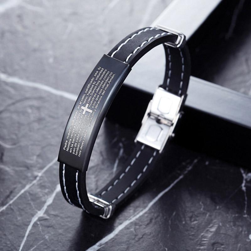 

Punk Men Bracelet Bible Cross Bangles Titanium Steel Silicone Bracelets Jewelry Gift XIN-Shipping