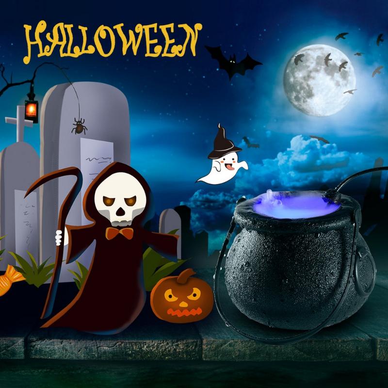 

Halloween Gift Witch Jar Cauldron Mist Maker Smoke Fog Machine with Adapter Color Changing Party Prop Holiday DIY Decorations