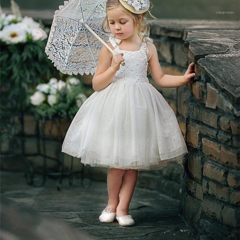 

Flower Girl Dresses Spaghetti Birthday First Girl Communion Dresses Party Dress For Knee Length Tulle Lace Pageant Gown1, White