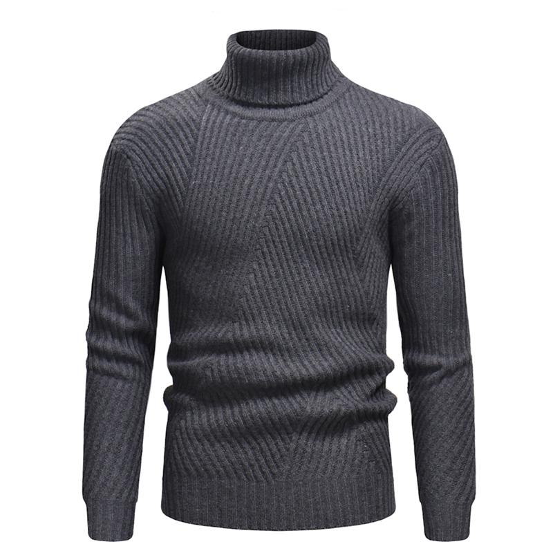 

Men's Fashion Casual High Neck Striped Knit Long Sleeve Sweater, Black