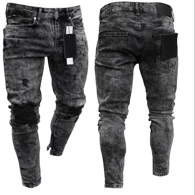 

New Men' jeans casual snow slim ripped Stretch Jeans, Gray