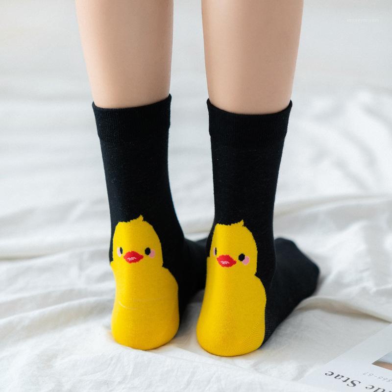 

Woman funny cartoon little yellow duck socks cute fashion happy woman socks 4 color kawaii animal cotton1