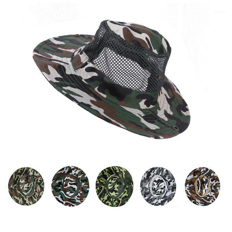 

Cloches Men Women Camouflage Bucket Hat Wide Brim Sun Protection Breathable Mesh Splicing Camping Fisherman Cap With Chin Strap1, Coffee
