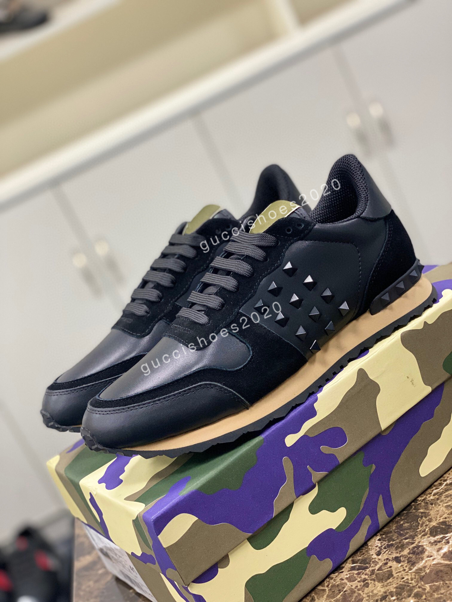 

Top Men Casual Shoes Designer Red Bottom Studded Spikes Fashion Insider Sneakers Black Red White Leather Low-top shoes, 04