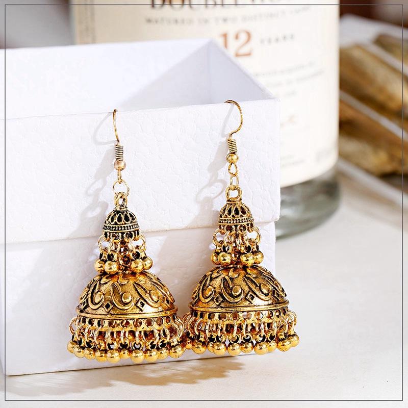 

Dangle & Chandelier Tibetan Jewelry Women's Gold Color Big Bell Jhumka Earrings Ethnic Gypsy Tassel Alloy Drop Earring Oxidized