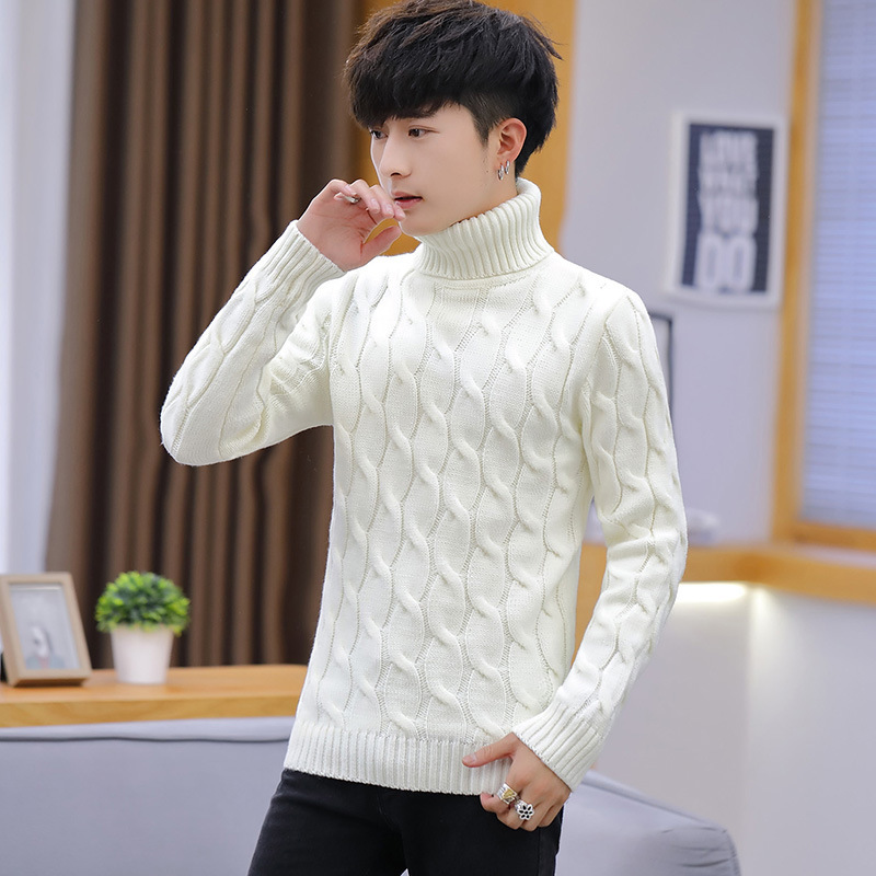 

2021 Winter Autumn and New Masculine Style Turtleneck High Casual Sweater Male Color Mesh Youth Shirt Base Tops Xlcz, Red