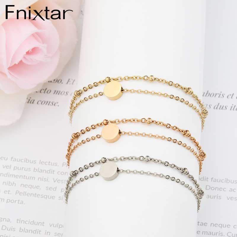 

Fnixtar 20Pcs/Lot 22+5cm Double Layer Chain Round Beads Bracelets Mirror Polish Stainless Steel Anklet Leg Bracelets For Womens
