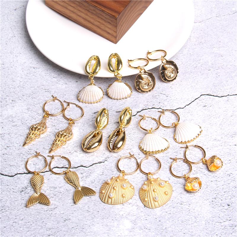 

Bohemian Gold Color earrings for women Metal Shell Drop Earrings Geometry Statement Fashion Hanging Dangle Punk Jewelry