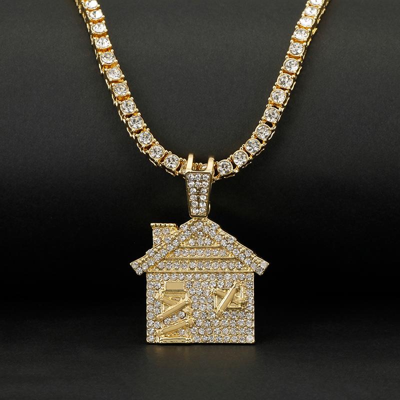 

Hip Hop Bando Trap House Necklace Men Bling Bling Savage Pendant Necklace With Tennis Chain Female Out Link Chain Jewelry