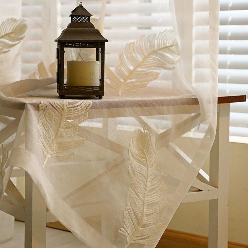 

New Feather Embroidered Voile Curtains for Living Room the Bedroom Sheer Curtains Tulle Window Fabric Home Decor, One pcs voile white
