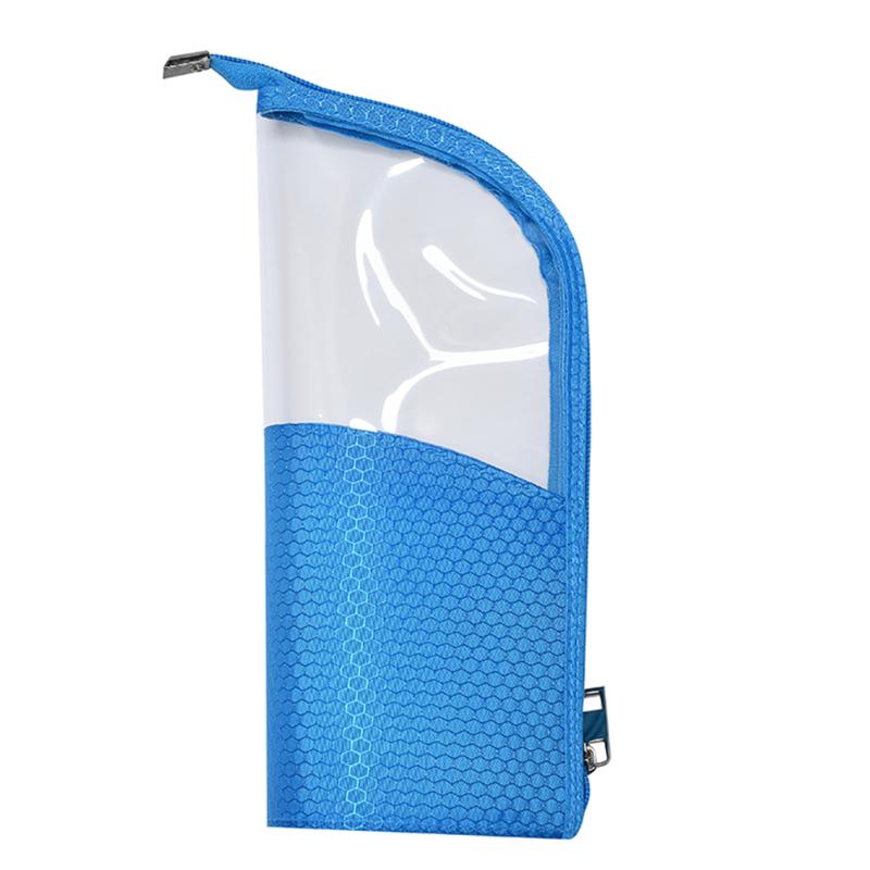 

Brush Holder Cosmetic Zipper Closure Pouch Travel Half Transparent Stand-up Organizer Waterproof Pencil Case Makeup Bag Portable, Purple