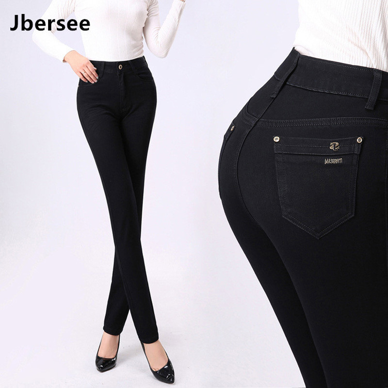 

Jbersee High Quality Autumn Winter Women High Waist Jeans Skinny Jeans Woman Denim Pants Plus Size Stretch Womens Jeans YZ 210203, Black