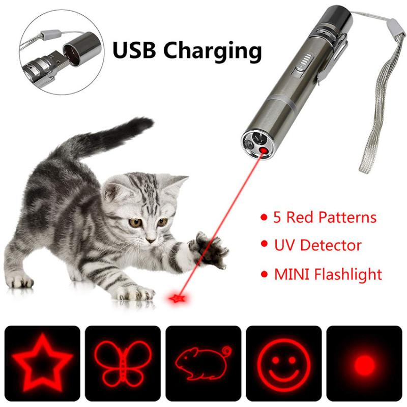 

Pet Cat Kitten Toy Laser Pointer USB Charging LED Light Pen Torch Multi-pattern Rechargeable Interactive Toy