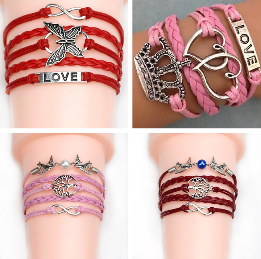 

2020 45 Mix styles Bracelets Musical Note Wax Cords and Leather weave leather Bracelet Christmas Gift
