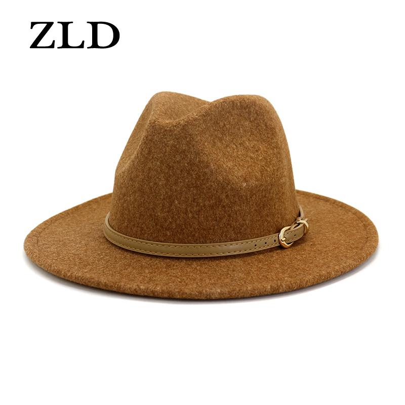 

ZLD Winter new men big brimmed hat fashion women wild flat brim hats British classic jazz hat wool cap casual ladies party caps