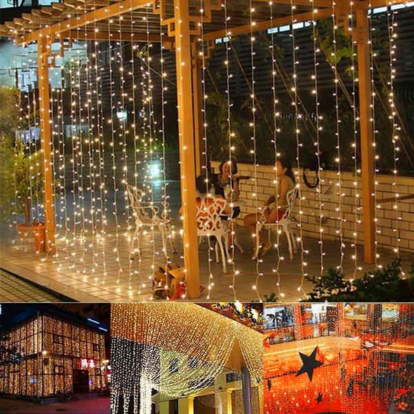 

Hot selling 300-LED Warm White Light Romantic Christmas Wedding Outdoor Decoration Curtain String Light high brightness Strings Lights