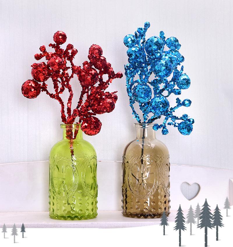 

5pcs Cuttings Artificial Sequins Foam Cherry Berry Glitter Poinsettia Home Ornament Festival Christmas Tree Decor Party Supplies1