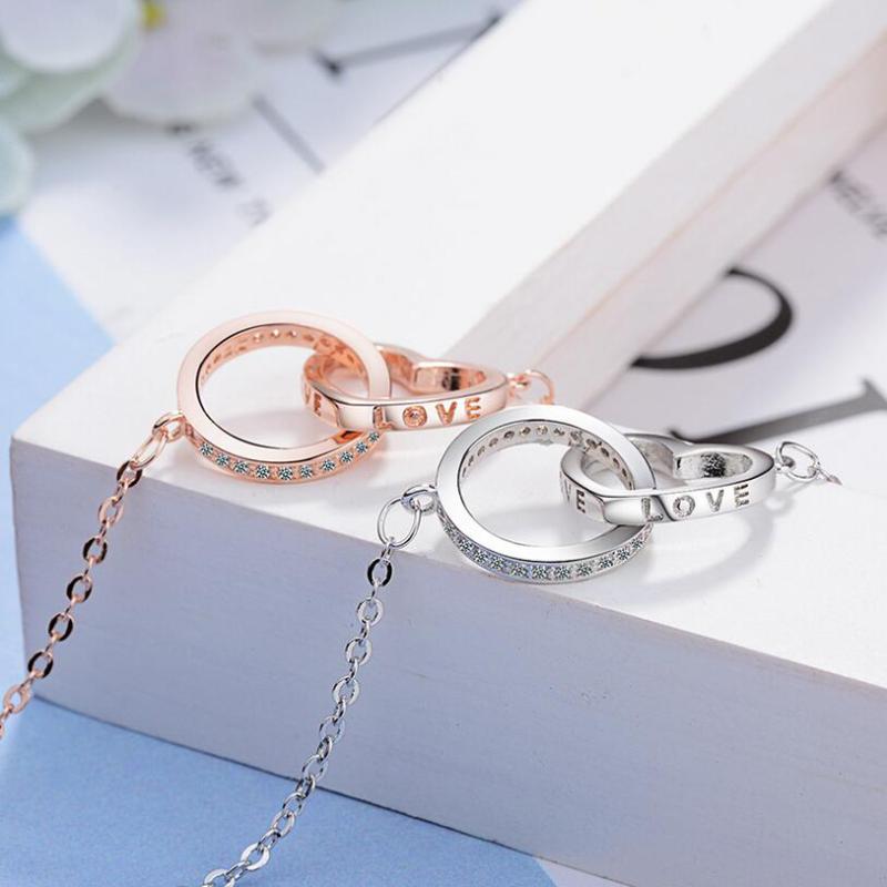 

2020 Heart And Round Shape Pendant Necklaces Love Letter Heart For Women Crystal Zircon Double Round Choker Necklace With