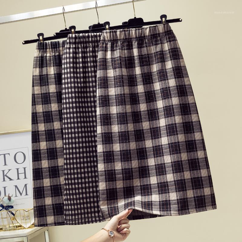 

3 colors japanese style high elastic waist Long Skirts Woman 2020 autumn winter plaid A-line knitted Skirts womens1, Green skirt