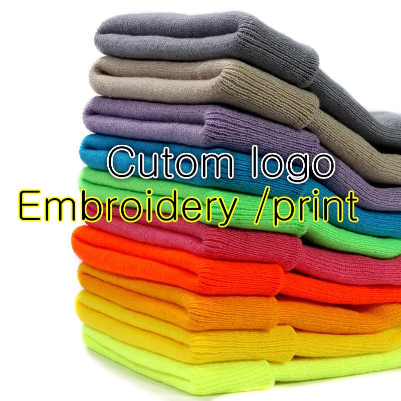 

20pcs a lot print embroidery logo knitted beanies caps for adult New winter men and women Ski skullies gorros