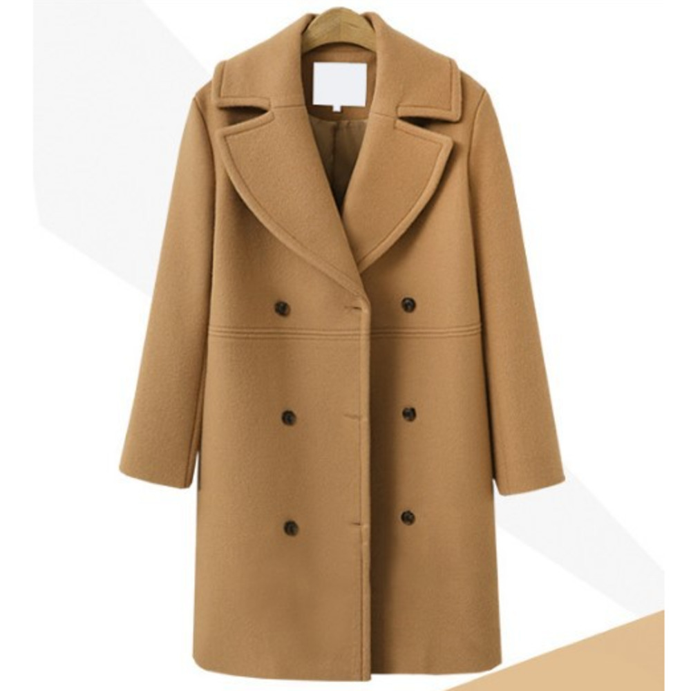 

Women' cotton wool long medium breasted plus winter size elegant jacket lady of the office coat WRQD, Brick red