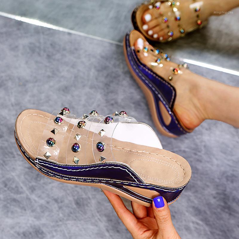 

Retro Lady Slippers Fashion Laser Sandals Hot Sale Color Pearl Decorated Women's Shoes Wedge Heel Thick Sneakers Large Size1, Silver laser